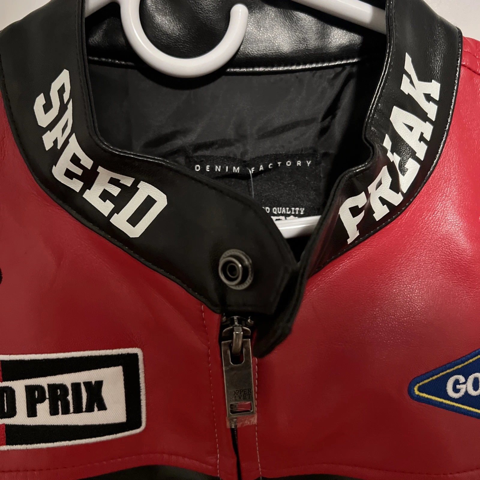 Team Speed Freak PU Men's Copper Rivet 90 Red Racing Jacket Sz Large NWT Zipper image 9