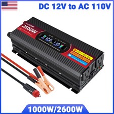 1000W 2600W Power Inverter DC 12V to AC 110V 2USB 2AC LCD RV Converter Camping