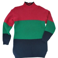 Vintage 80s Classix Colorblock Knit Sweater XS/S Mock Turtleneck Acrylic