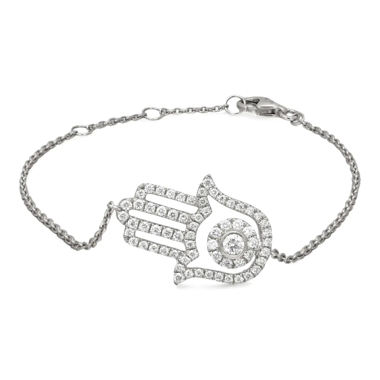 Rachel Koen Round Cut Diamond 0.55Ctw Hamsa Chain Bracelet 18K White Gold