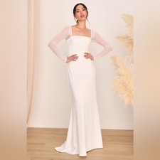 NWT Lulus Lovingly Yours White Mesh Long Sleeve Maxi Dress Size XS