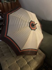 Rare Vintage Gucci Doorman Umbrella c. 1960s-70s Red/Green Stripe  Logo Canopy