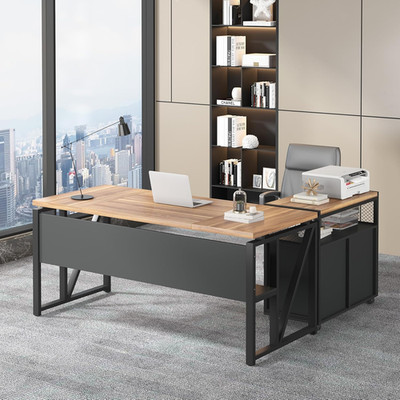 L-Shaped 63'' Executive Desk with Reversible File Cabinet for Home Office