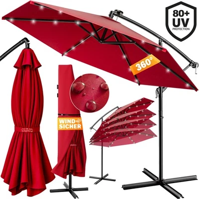 KINGSLEEVE® Sonnenschirm Ampelschirm Gartenschirm LED Beleuchtung Solar 300cm