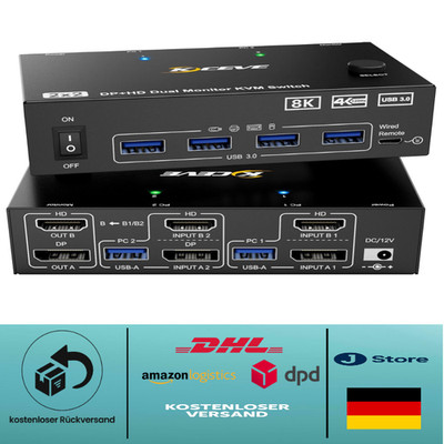 8K HDMI DP KVM Switch | 2 Monitore 2 PC | USB 3.0
