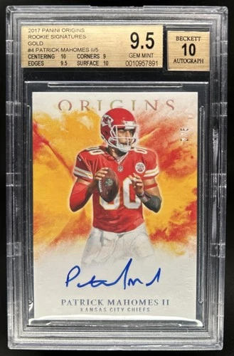 2017 Panini Origins Patrick Mahomes II Rookie Auto Gold RC #/5 Chiefs BGS 9.5