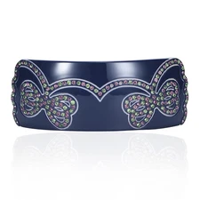 Bow Austrian Rhinestone Crystal Hair Clip Barrette Ponytail Holder C7414N Navy