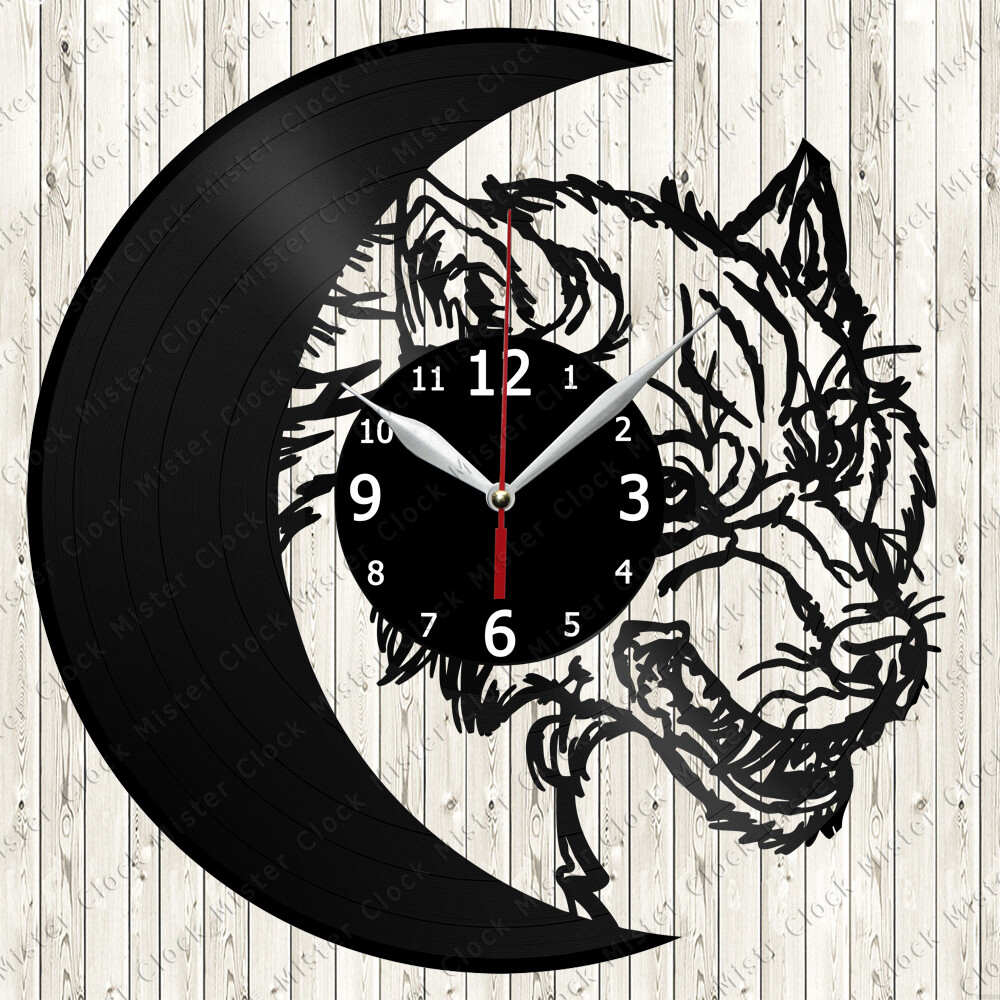 Wolf Vinyl Record Wall Clock Decor Handmade 6862