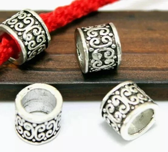Large Hole Pattern Metal Tube Beads For Jewellery Making 8mm Zinc Alloy x10