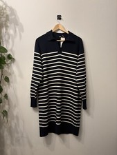 Uniqlo Striped Navy And White Collared Cotton Dress Size L 
