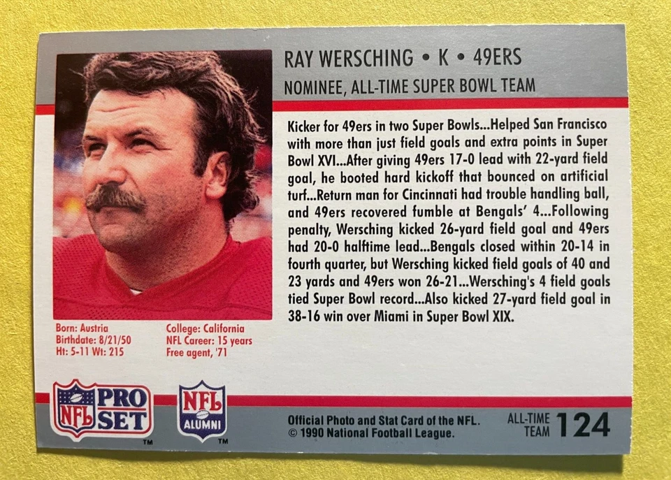 SIGNED RAY WERSCHING 1990 PRO SET SUPER BOWL SUPERMEN FOOTBALL CARD AUTOGRAPH - Image 2 of 2