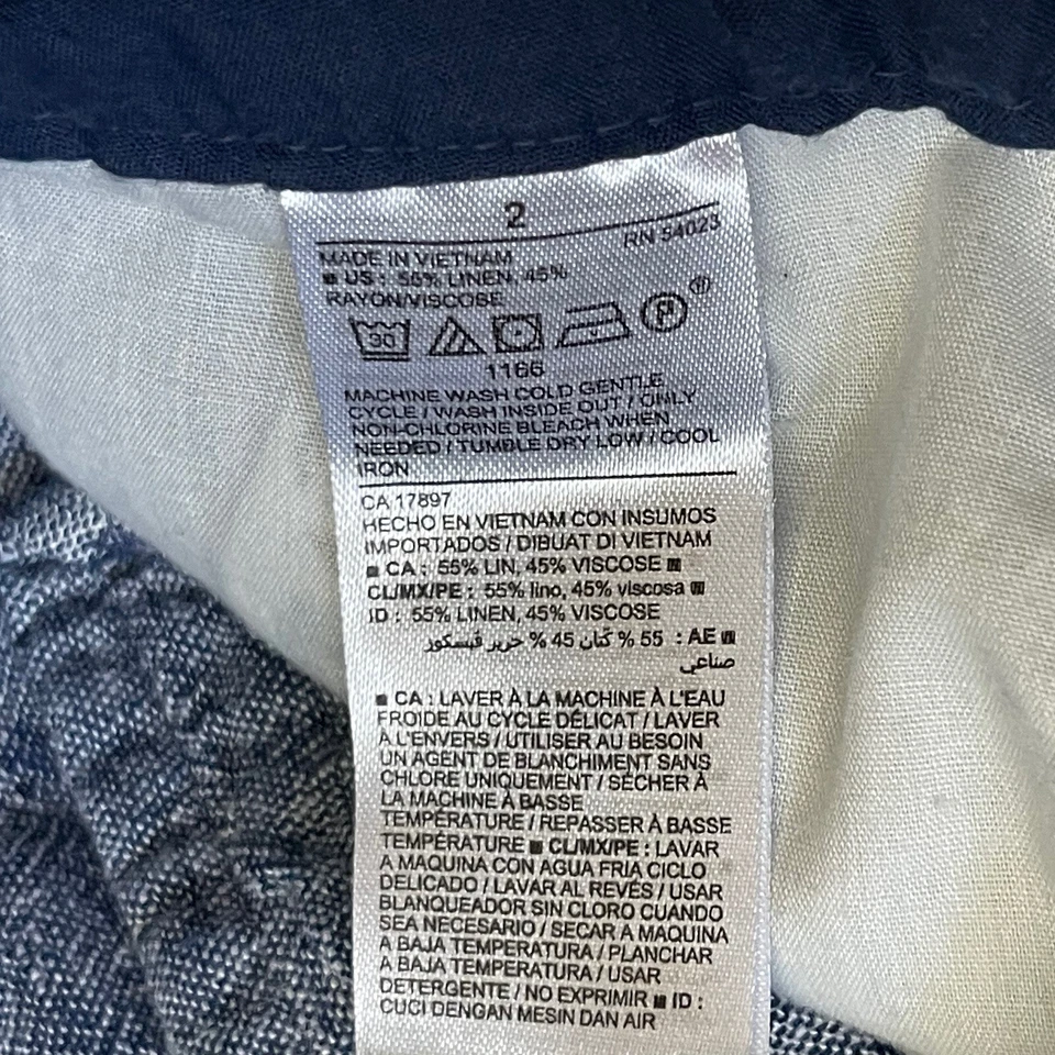 "Pantalones cortos antiguos azul marino para mujer 2 (cintura 29) lino floral entrepierna de 4""" Foto 3 de 4