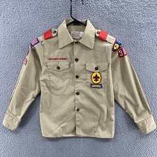 VINTAGE Boy Scouts of American Shirt Boys Youth 12 Beige BSA Uniform Patches 90s