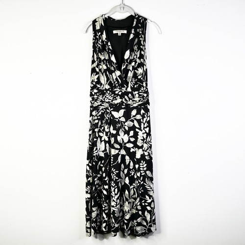 Evan Picone Dress Women 16 Ivory Beige Black Floral Midi Halter Boho Chic NWOT - Picture 2 of 9