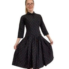 Vintage 50s Polka Dot Dress Black Red Dots 34 26 S