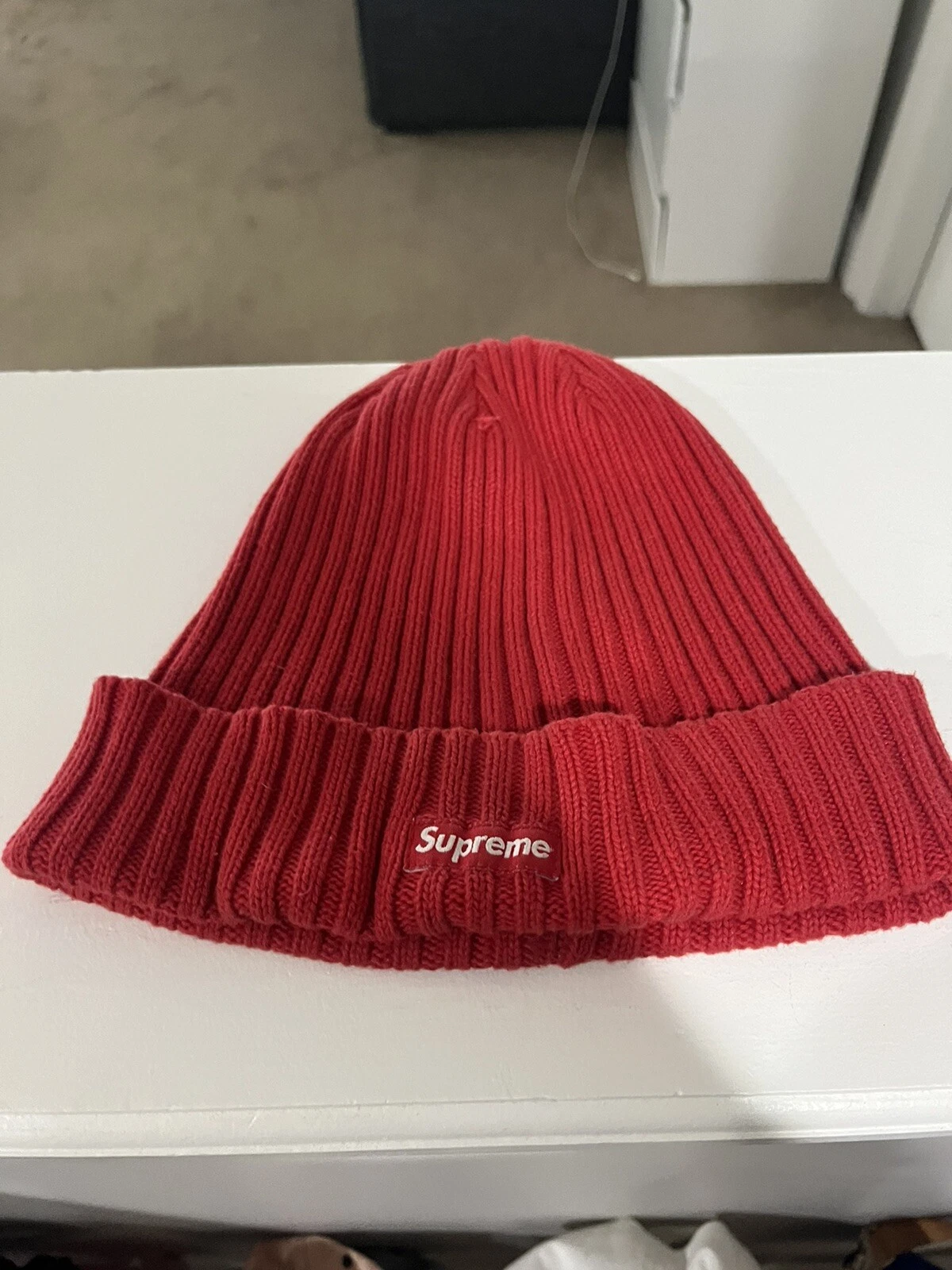 Supreme Red Cursive Beanie