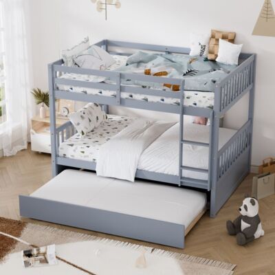 Full Over Full Wood Bunk Bed for Kids,Teens,Adult W/Trundle,Ladder,Safety Rails