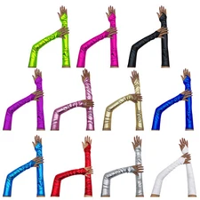 Women's Metallic Fingerless Glove Wet Look Elbow Length Gloves Clubwear