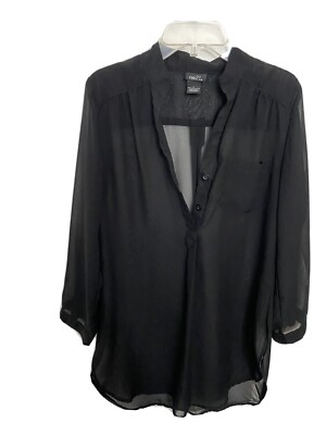 Rue 21 S Black Seni Sheer V Neck 3/4 Blouse Tunic Euc