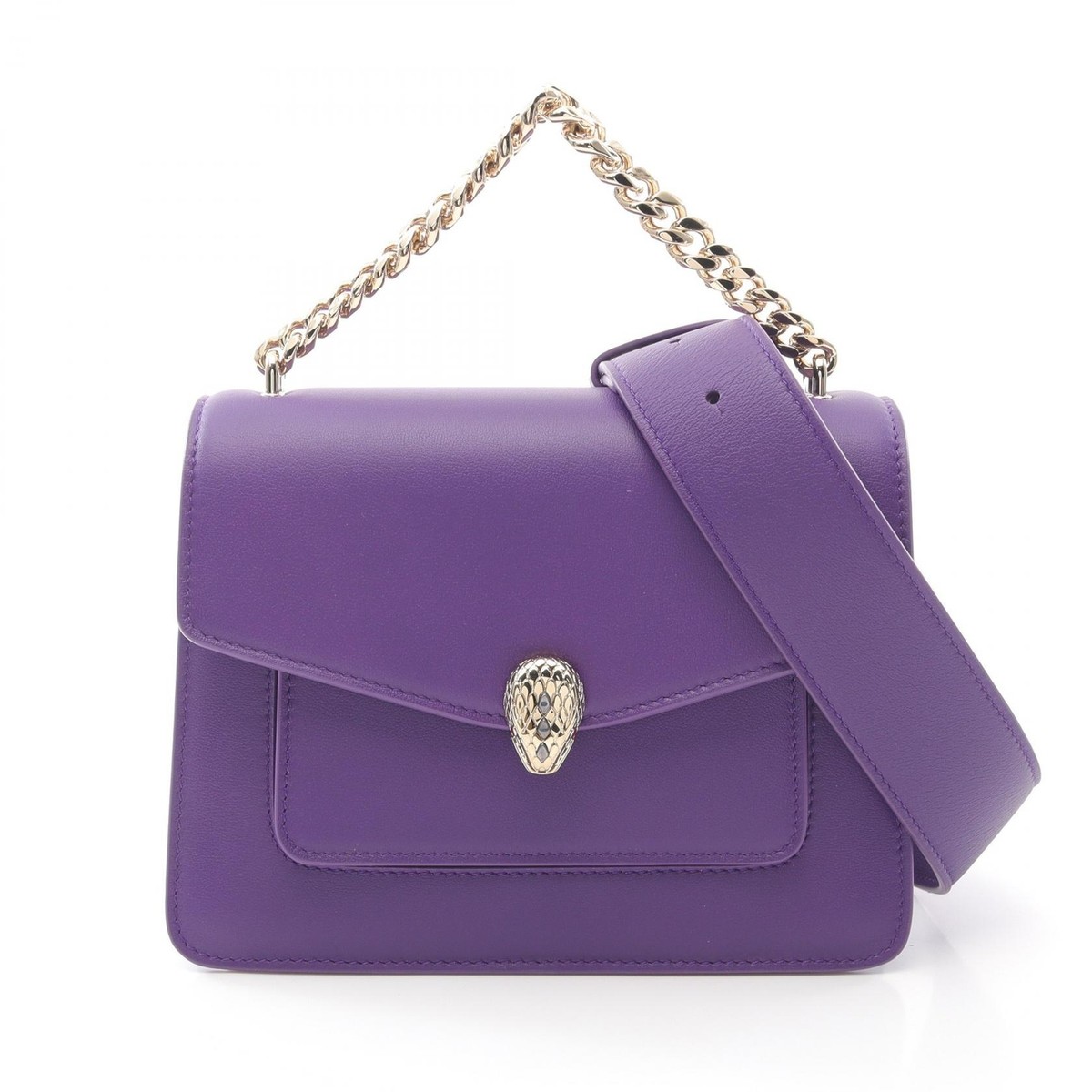 BVLGARI Serpenti Forever 2way chain shulder Handbag leather Purple