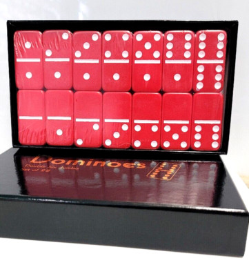DOMINOES DOUBLE SIX GAME JUMBO SET 28 TILES & CASE (RED)
