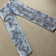 Guess Jeans Mens 32 Blue Straight Fit Graffiti Bombed USA Made Vintage 90s Denim
