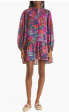 NWT $195 FARM Rio Rainbow Macaws Long Sleeve Minidress, RAINBOW MACAWS, Small!