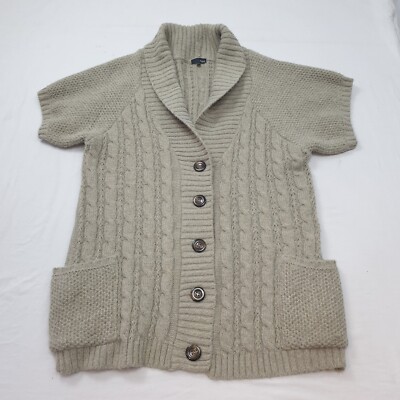 Next Strickjacke mit Zopfmuster und Schalkragen Größe 18 Damen Kurzarm Stein/Grau