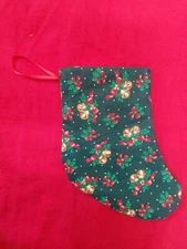 Christmas Stocking Handmade Lined Mini 6" Bells & Holly Gift Card Place Holder