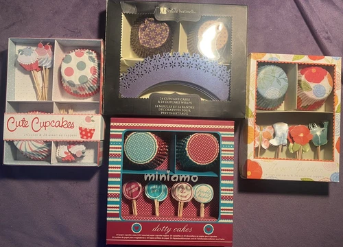 Qty FOUR (4) Cupcake Kits - 24 Cups 24 Cupcake Topper Picks Ea. Set x 4!