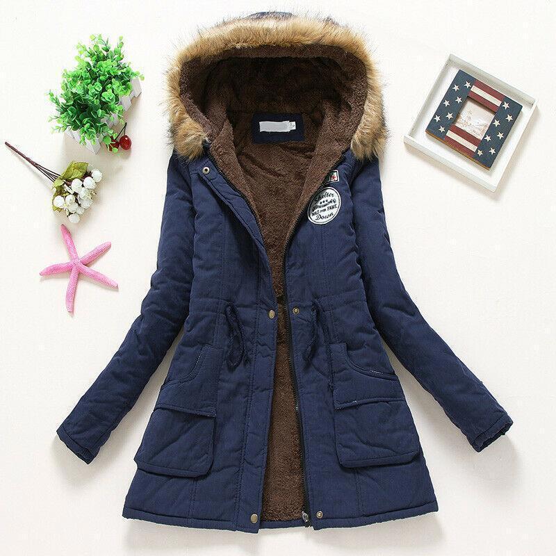 Winter Warm Women's Ladies Fur Collar Long Quilted Parka Coats Hooded