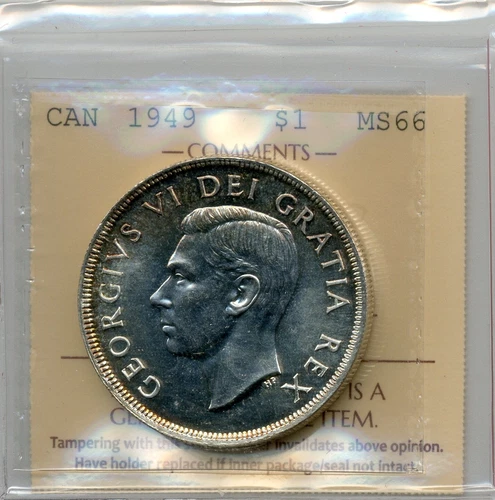 1949 Canada Silver Dollar - Gem Uncirculated, ICCS MS 66