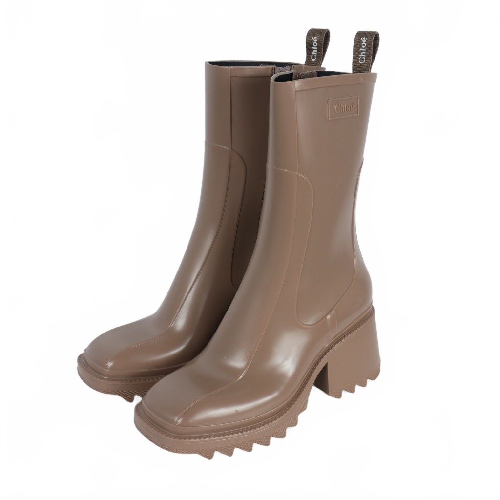 Chloe Betty Rain Boots Rubber Side Zip Dark Greige Women'S