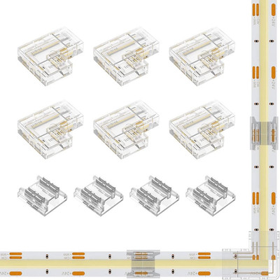 COB 10Mm/0.39In Width LED Connector Kit 6Pcs 3 Pin Transparent Gapless L-Shaped