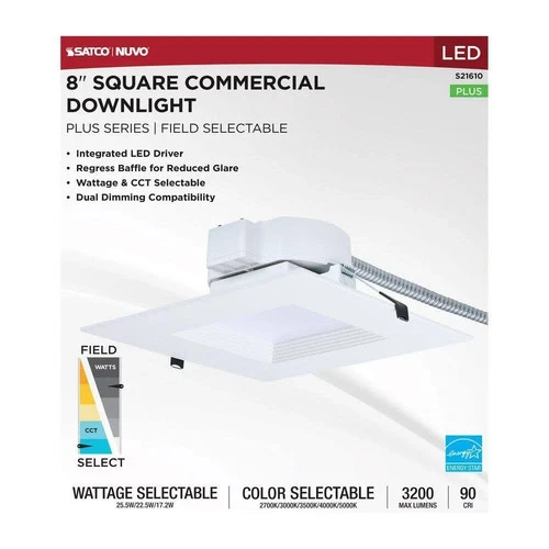 Satco S21610 - 25.5 Watt Field Selectable LED 8" Square Downlight (1, 2 or 4 PK) - Picture 1 of 7