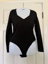 MANGOPOP Black Long Sleeve Bodysuit V-Neck Size M NWT