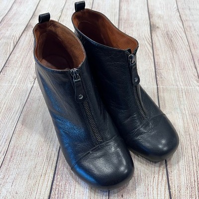 Gentle Souls Ridqual Womens Black Leather Front Zip Wedge Ankle Boots Size 9.5 M
