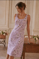 Floral Midi Dress Purple Medium Sleeveless Cottagecore Romantic Stretch Fairy