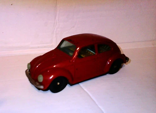 Vintage Bandai Tin Toy Volkswagen Beetle Red 1950s 1960s Japan Friction
