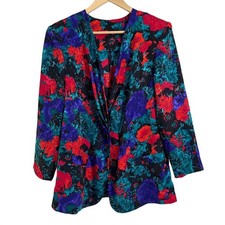 Vintage 80s Abstract Floral Blazer, Jewel Tone Statement Jacket