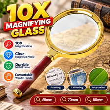 60mm 70mm 80mm Portable Handheld 10X Magnifying Glass Retro Handle Magnifier Eye