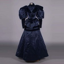 1895s Gothic Puff Sleeve Dinner Dress Victorian Edwardian Duchess Visiting