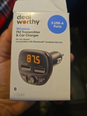 FM Bluetooth Transmitter & Car Charger - Dealworthy Black 2 USB-A Damaged Box