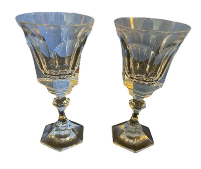 VTG 80s Baccarat Harcourt Crystal Wine Glasses Pair - Made In France
