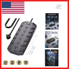 Versatile 18-Outlet Surge Protector Power Strip - Ultimate USB Charging Solution