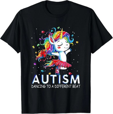 Autism Dancing To Be A Different Beat Unicorn Black T-Shirt Size S-5XL
