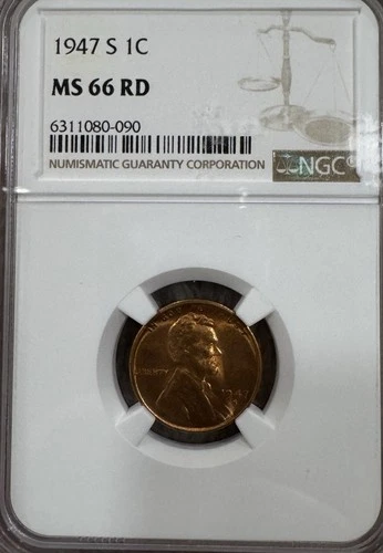 1947-S 1C LINCOLN WHEAT CENT "San Francisco MINT" NGC MS66 RD (RED)