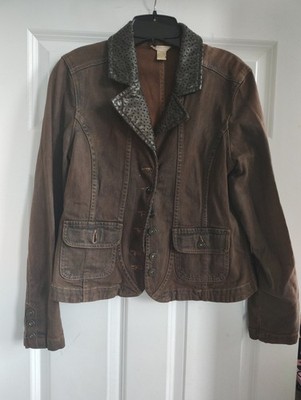 Christopher &  Banks Brown Denim And Leather Jean Jacket M
