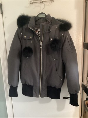 Authentic Moose Knuckles Ladies Medium Bomber Jacket Fur Hood Black