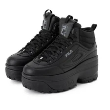 FILA Disruptor II Wedge Mid Black/Silver Platform Sneakers WSS25025001 Women